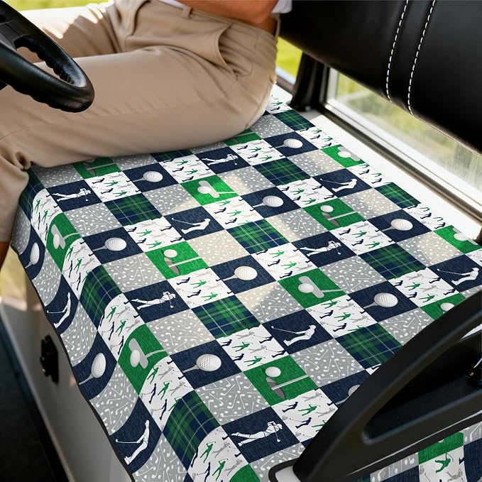 Golf Cart Seat Covers Club Car Golf Cart Accessories for Men Women Golf Carts Seat Towel Blanket 2-Seat Golf Cart Decorations