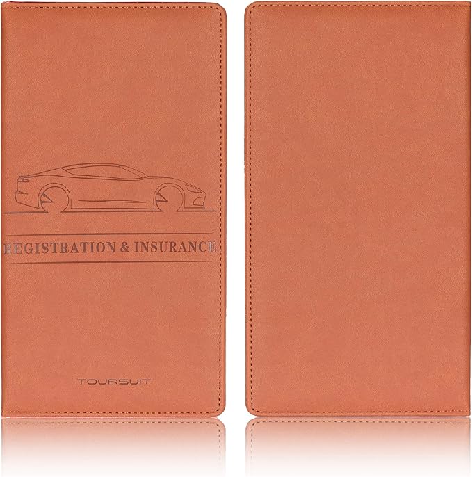 TOURSUIT Car Registration & Insurance Card Holder, Brown | Vehicle License Document Organizer, Glove Box Compartment, Interior Car Accessories, For Women Men