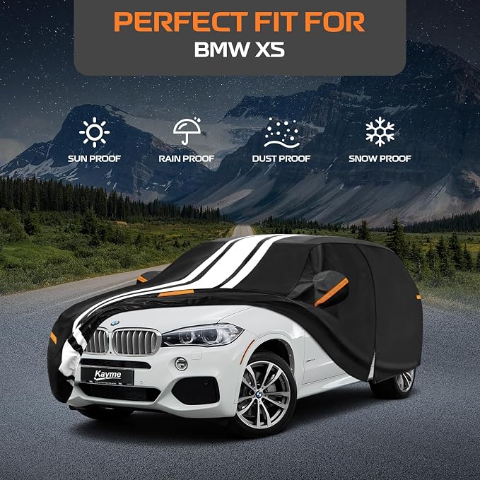 Kayme Heavy Duty Car Cover Custom Fit for BMW X5/X5 M (1999-2026), Outdoor Full Exterior Cover with Tape and Towel, Rain Snow Sun UV Protection.