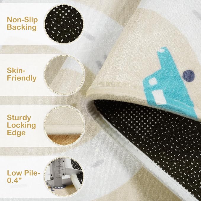 STARUIA Large Kids Rug for Playroom, 4x6 Washable Road Car Rug for Kids Room, Non-Slip Car Carpet for Boys Room, Tan Traffic Classroom Rugs Soft Baby Play Mat for Bedroom Dorm Nursery Tent