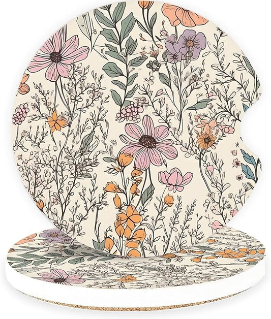 Ceramic Car Coasters – Absorbent Car Cup Holder Coaster Set for Women, Cute Aesthetic Car Accessories for Girls, 2 Pack (Sandstone)