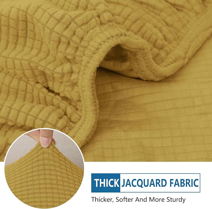 hyha Waterproof Couch Cushion Covers, Sectional Sofa Cushion Slipcovers L Shape, Thick Stretch Jacquard Fabric, Washable Chaise Lounge Cover with Elastic Bottom (1 Piece for Chaise, Ginger Yellow)