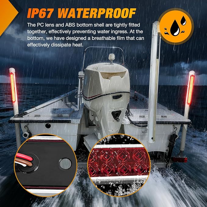 Nilight LED Tail Light 2PCS 17" 40LED Red Running Tail Stop Brake Lights | W/ Chrome Bezel Waterproof Surface Mount For 12V Towing Trailer Truck RV Camper Boat Identification