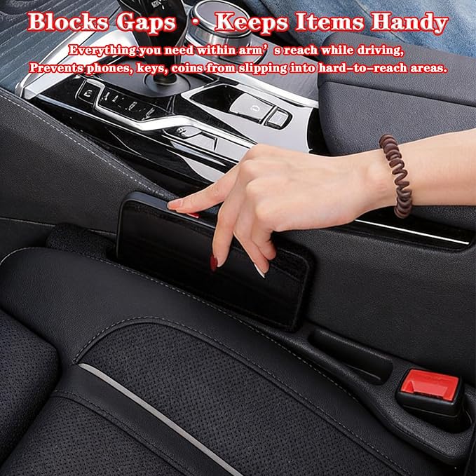 Car Seat Gap Filler Organizer of 2, 2 in 1 Car Gap Filler (Black) | Universal Gap Filler with Storage Pockets, No Drop Seat Guard for Phones Keys Cards,Car Accessories for Most Cars Trucks SUVs