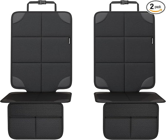 Car Seat Protector 2-Pack with Custom Zipper Storage Bag — Thickest Padding Seat Cushion Mat, 600D Oxford Waterproof Fabric, Non-Slip Backing, Mesh Pockets