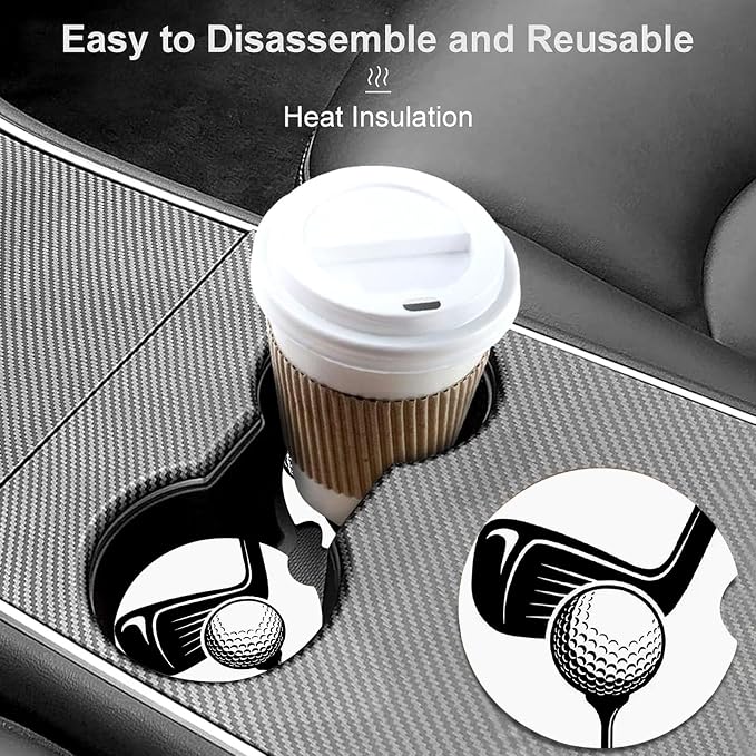 2 Pack Golf Car Cup Holder Coasters Universal Neoprene Coasters | 2.75" Universal Size Anti Slip Rubber Mat, Auto Cup Holder Accessories for SUV Truck, Golf Lovers Gifts for Women Men Mom