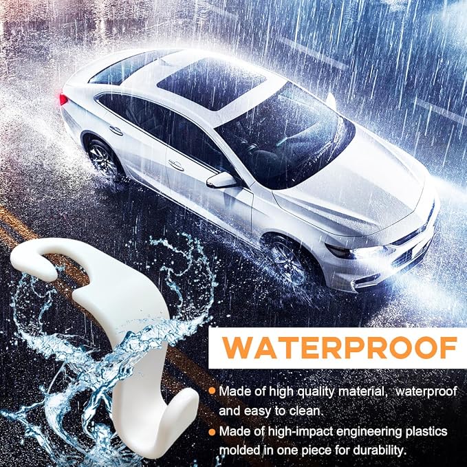 povtii 4PCS Car Seat Headrest Hook, Auto Back Seat Hanging Storage Organizer, Vehicle Seatback Hanger Holder for Purse Handbag Coat Umbrella, Universal Interior Car Accessories (White)