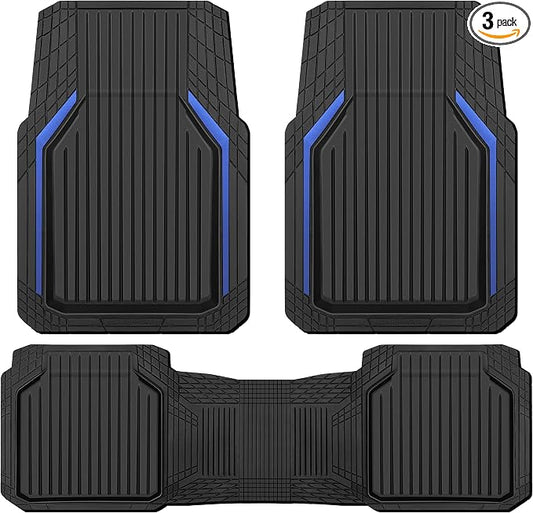 CAR PASS Heavy Duty Rubber Floor Mats for Car, Waterproof Liner Deep Dish Car Mats Full Sets, Universal Trim to Fit for SUV Truck Sedans Vans, All Weather Automotive Floor Mats 3pcs, Black Blue