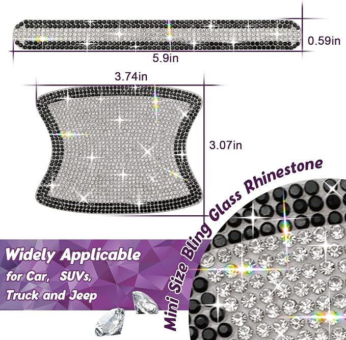 10PCS Car Door Handle Bling Rhinestones Stickers, Black & Sliver | Universal Auto Door Handle Safety Reflective Strips, Cute Car Decoration