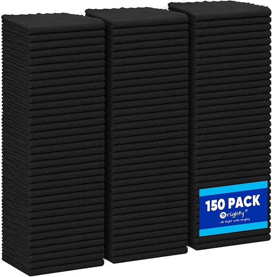 Orighty Microfiber Cleaning Cloth Bulk, 150 Pack Shop Towels 12x12in, Black | Reusable Microfiber Towels for Cars, Shop Rags, Multi-Purpose Lint Free Cleaning Rags for Home & Kitchen