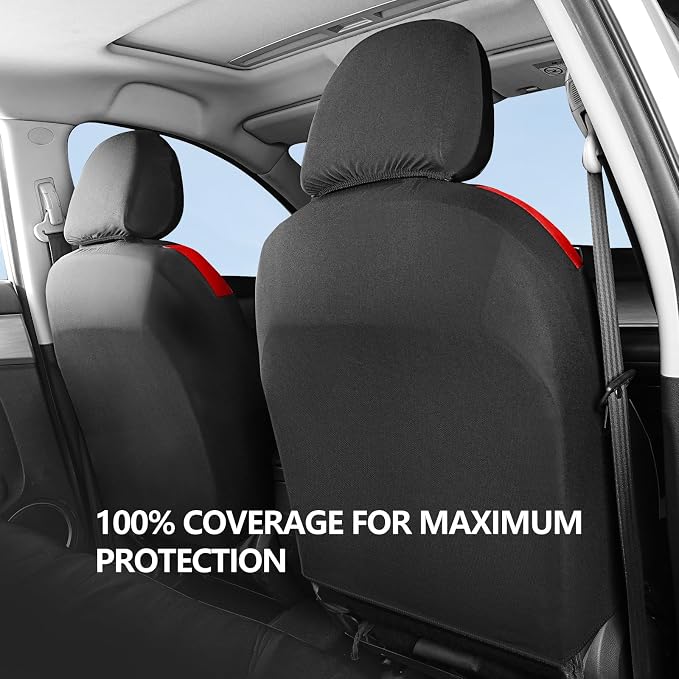 HChengkikz Car Seat Cover, Cloth and Washable (Black + Red) | Breathable, Airbag compatible, Easy to Install, Universal Fit for Most Cars, Sedans, Truck, SUVs