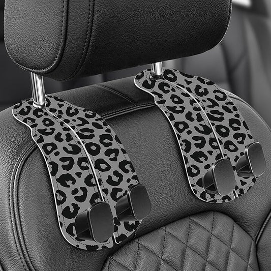 WOCOCN Purse Holder for Car, 2 Pack Heavy Duty Purse Hanger for Car, PU Leather Car Seat Hooks for Purses and Bags, Cute Leopard Print Headrest Organizer for Handbags & Backpacks
