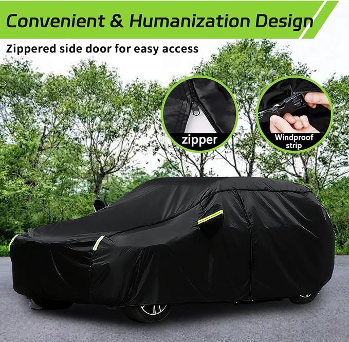 Waterproof Car Cover for Sedans 178-183 Inches, 210D Heavy Duty All Weather Auto Cover with Driver Door Zipper & Tire Straps, UV Sun Rain Snow Hail Protection