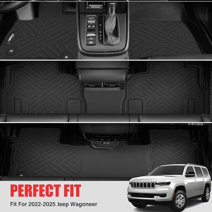 Floor Mats & Trunk Mat for 2022-2025 Jeep Wagoneer 8 Seats (Not for L) | All Weather TPE Protection 3 Rows Floor Liners Full Set with Cargo Liners for 2025 Jeep Wagoneer Accessories