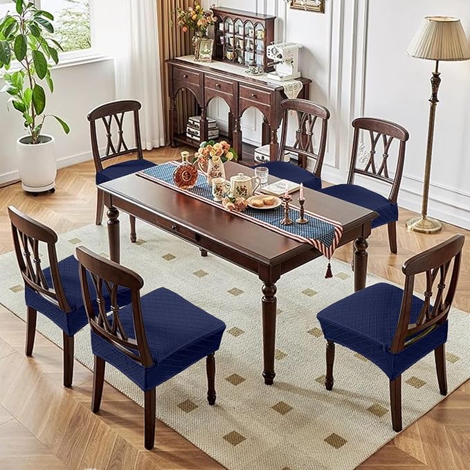 Genina Waterproof Seat Covers for Dining Room Chairs Covers Dining Chair Slipcovers Protector, No Rear Covers (Navy Blue, 6 Pcs)