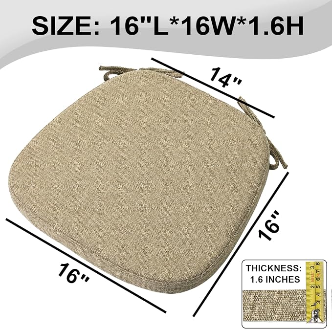 SINOSSO 6 Pack Memory Foam Chair Cushions for Dining Chairs, Friendly Woven Fabric 16" U-Shape Comfortable Kitchen Chair Pads, Removable Slip Resistant Seat Cushions (Set of 6, Linen)