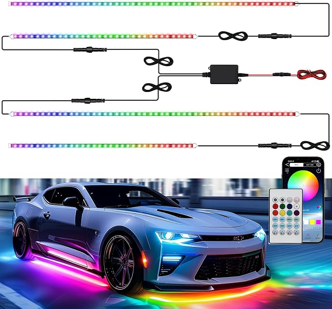 Underglow LED Light Kit 180 RGBI DIY Neon Strip for Car Truck | Underbody Exterior Accent Lighting with 16 Million Colors Music Sync Mode, for RV, SUV, Boat, Vans, 12V DC, IP65 Waterproof