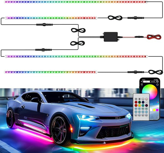 Underglow LED Light Kit 180 RGBI DIY Neon Strip for Car Truck | Underbody Exterior Accent Lighting with 16 Million Colors Music Sync Mode, for RV, SUV, Boat, Vans, 12V DC, IP65 Waterproof