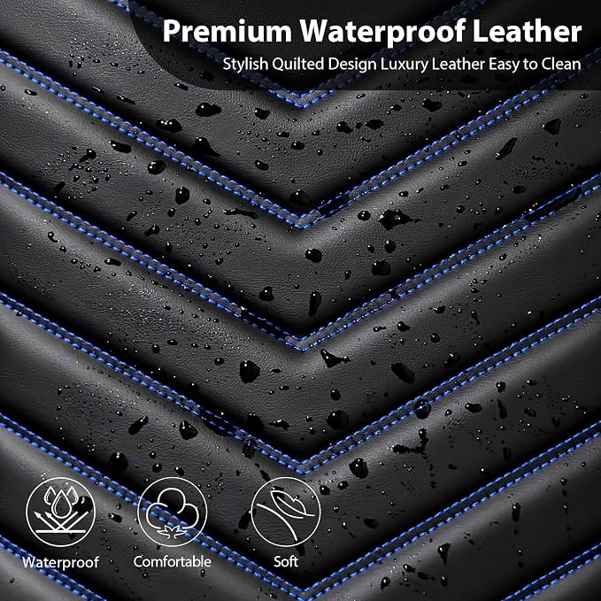 CAR PASS 3D Foam Faux Leather Seat Covers Front Seats,Waterproof Leather Front Seat Cover for Car,Universal Fit for SUV Truck Sedan Automotive,Armrest Airbag Compatible Anti-Slip, Black and Blue