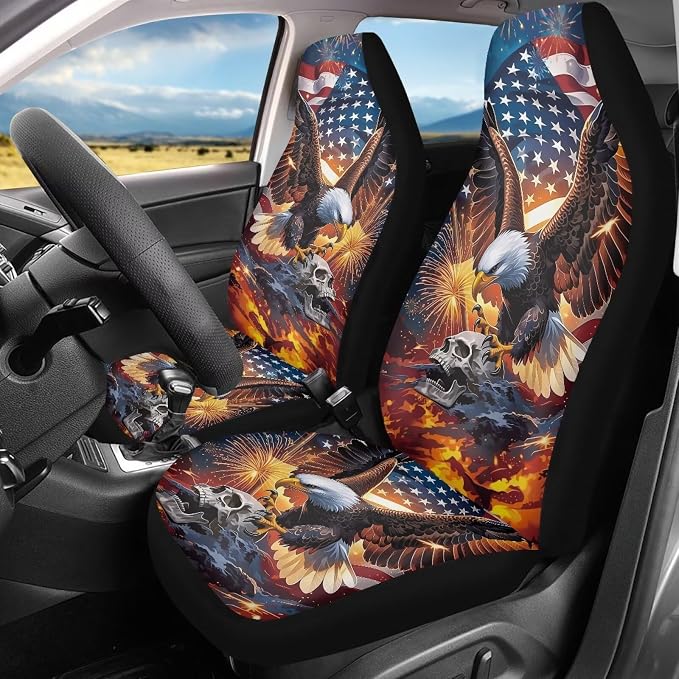 Eagle Car Seat Covers 2 Pcs Cool Car Seat Covers for Front Seats Stretch Polyester Fabric Cover Patriotic Auto Interior Accessories Universal Fit for Most Cars,SUVs,Sedans