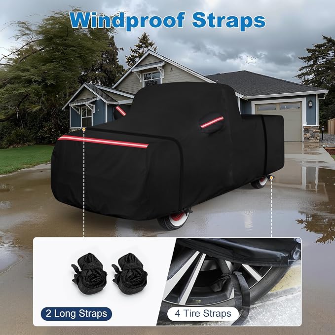 QUNSUNUS F100 Truck Cover 1948-1983 and F150 1980-2003 Regular Cab Short&Standard Bed, Waterproof F100 Car Cover with Elastic Edge, All Weather F150 Cover with Straps and Zipper