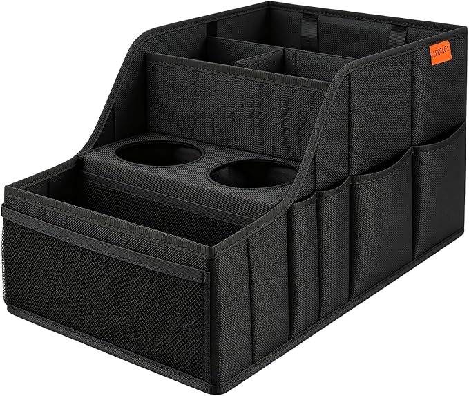 Car Seat Organizer Back Front Captains Seats Storage Travel | Car Organizer, Back Seat Car Organizer, Car Seat Organizer Front Seat – 9 Compartments, 2 Cup Holders – Foldable, Black