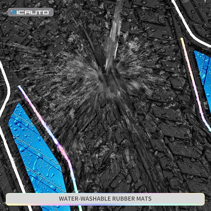 PIC AUTO Car Floor Mats, Blue Aluminum-Molded with Full-Circle Iridescent Inlay Strip Car Mats, Universal-Fit Rubber Mats for Cars, Trucks & SUVs, All-Weather, Non-Slip, Easy-to-Clean Interior Mats
