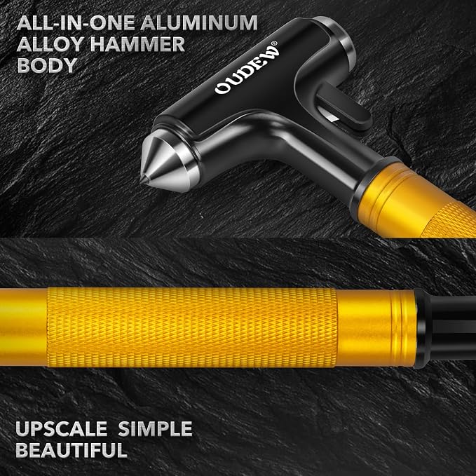 2 Packs Car Safety Hammer, Car Glass Breaker with Seat Belt Cutter, Automotive Escape Tool, Metal Window Breaker, Emergecy Safety Hammer for Accidents (Gold)