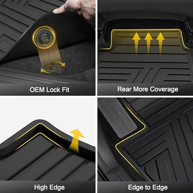 Floor Mats Fit for 10th Gen Honda Accord 2022 2021 2020 2019 2018 Sedan (Gasoline & Hybrid), All Weather Rubber Custom Fit Anti-Slip Floor Liners,1st & 2nd Row, Black