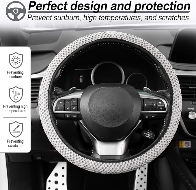 Alpmosn Elastic Stretch Steering Wheel Cover, Breathable Microfiber Ice Silk, Anti-Slip, Odorless, Easy Carry, Universal Interior Accessories Steering Wheel Cover for Women & Men (Grey)