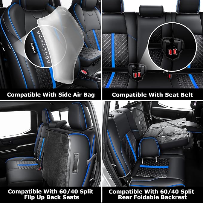 Leather Seat Covers Custom Fit for Tacoma Gen 4th (2024-2026) Double Cab | Custom Fit for SR, SR5, TRD PreRunner, TRD Sport, TRD Off-Road, Limited, Trailhunter - Fully Covered - Fit Like a Glove