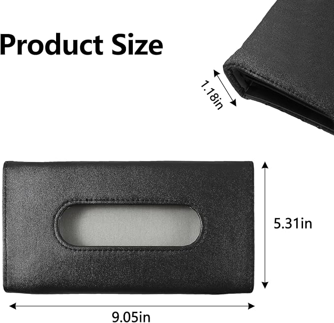 Wuyaoyao Car Tissue Holder, Auto Sun Visor Napkin Holder Mask Holder, Premium PU Leather Car Tissue Holder Visor Tissue Dispenser, Universal Sun Visor Tissue Box for Most Vehicle (Black)