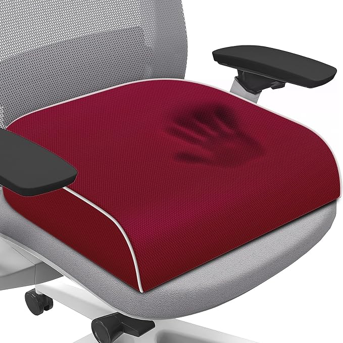 SweetSlubr Seat Cushion for Tailbone Pain Relief, Office Chair Cushion, Memory Foam Large Chair Pad with Non-Slip Cover for Soft Support at Office Chair, Car Seat, Airplane Red/Large