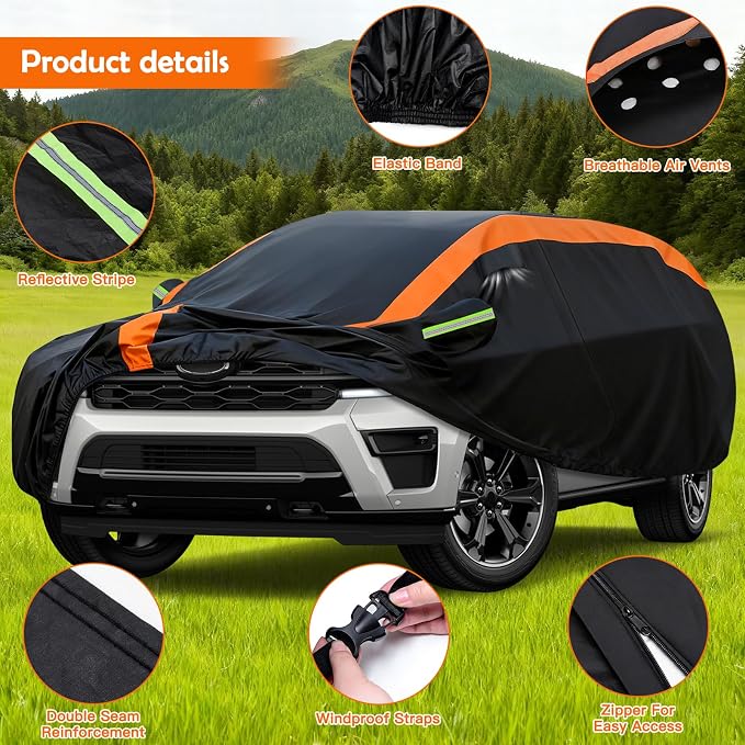 Universal Fit Car Cover for SUV Length 202-212in, Waterproof Automobiles Cover All Weather Compatible with Chevrolet Tahoe, Ford Expedition, Cadillac Escalade, Toyota Sequoia, GMC Yukon