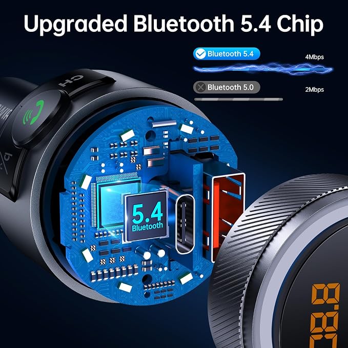 Syncwire Bluetooth 5.4 FM Transmitter for Car, 38W PD&QC3.0 Dual USB Charging Bluetooth Car Adapter Microphone & Bass Sound MP3 Music Player FM Kit with Hands-Free Calling | QC3.0 dual USB fast charging. Built-in mic for clear hands-free calling. Deep ...