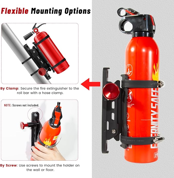 ZHILXN Quick Release Fire Extinguisher Mount for Vehicle with 4 Pcs Clamps | Car Fire Extinguisher Bracket Holder Compatible with Jeep Wrangler JT TJ JL JKU, UTV SXS RZR, Can-Am X3, Off-Road, Tractor