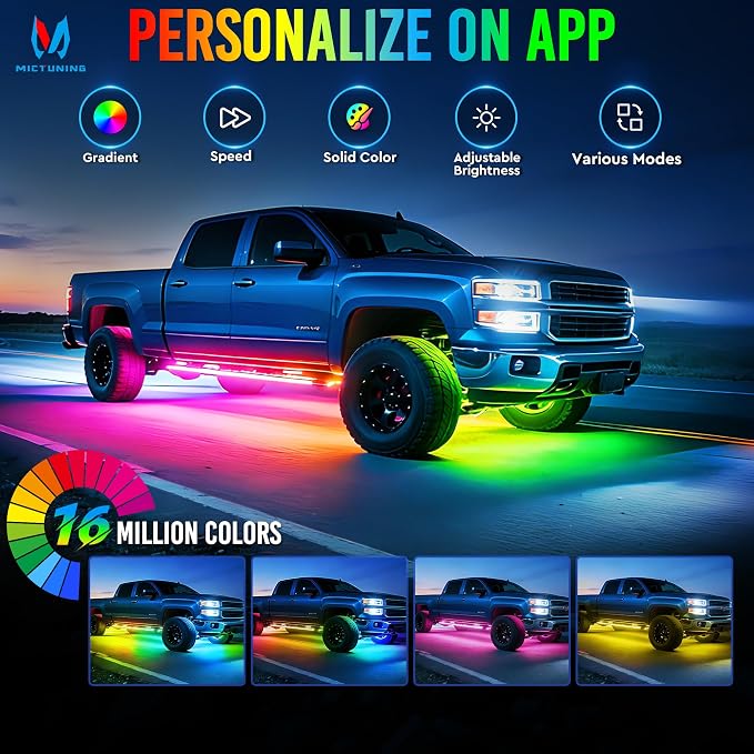 MICTUNING N8 RGB+IC Aluminum LED Car Underglow Light Kit, Two LED Strip 18 Inch, Can be Expanded