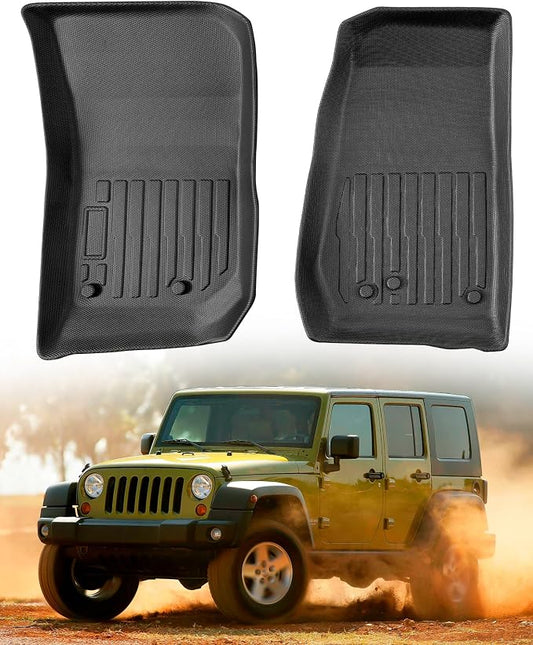 Car Floor Mats for Jeep Wrangler: 2007-2018 JK 2-Door & JKU 4-Door, All Weather Rubber Car Accessories Front Row Liners, for Wrangler 2007 2008 2009 2010 2011 2012 2013 2014 2015 2016 2017 2018 Black