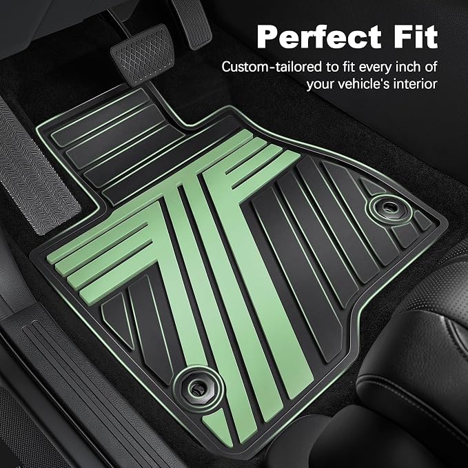 Rubber Floor Mats for Honda CR-V 2026 2025 2024 2023 (Gasoline & Hybrid) | All Weather Custom Fit Heavy Duty Car Mats for CRV, 1st & 2nd Row, Black & Green