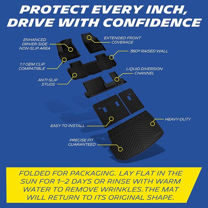 Michelin Vehicle Mats for 2018-2023 Chevrolet Traverse 8 Seats Bench Seats | All-Weather TPE Custom Fit Liner, Premier