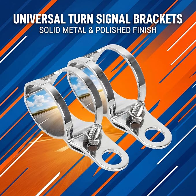 ANKIA 1 Pair Universal Metal Motorcycle Turn Signal Indicator Light Bulb Lamp Mounting Brackets Clamp Holder Support for 30-45mm Front Fork Accessories (Turn Signal Brackets-White)