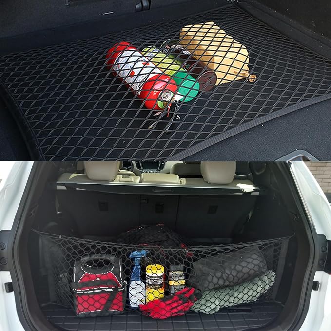 zxbaers Car Rear Cargo Net (35.4"x15.8"), Envelope Style Elastic Trunk Net Organizer Heavy Duty Stretchable Nylon Storage Net Mesh with Hooks for Car, SUV, Vehicle