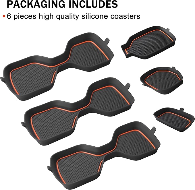 Cup Holder Coaster for Kia Telluride Accessories 2020 2021 2022 2023 2024 2025 Non-Slip Silicone Cup Holder Insert Mat Center Console Protector Liner Pad Interior Decoration 6Pcs(Orange Trim)