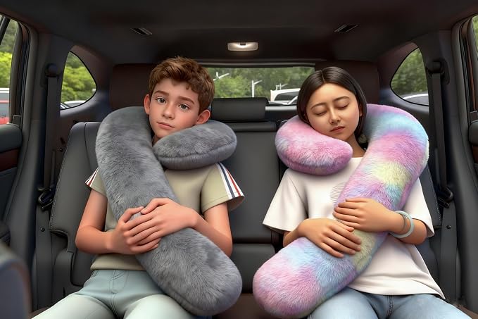 Car Travel Pillow, car Pillow for Kids and Adults, Ergonomic Travel Pillow Providing Neck and Body Support, a Sleep aid, Children's Travel Pillow-Rainbow Powder