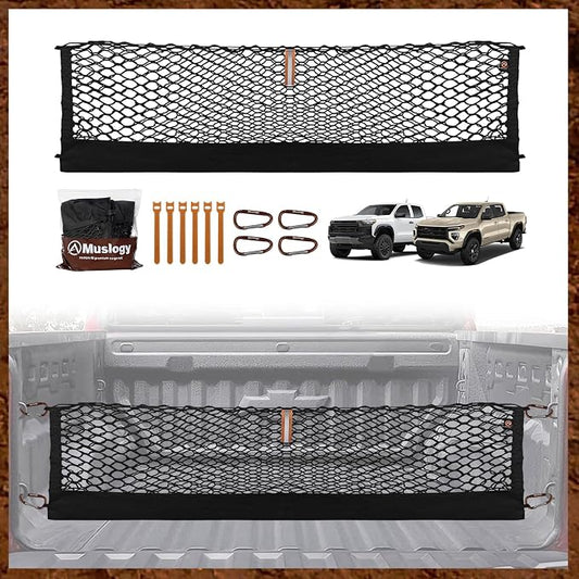 Muslogy Truck Bed Cargo Net Trunk Netting Compatible with Chevrolet Colorado & GMC Canyon 2026 2025 2024 2023 Accessories, Pickup Cargo Organizer SUV Sedan Storage Net w/Heavy Duty Carabiners