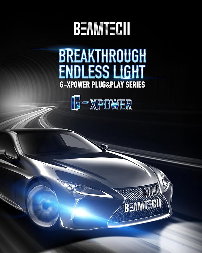BEAMTECH H4/9003 Light Bulbs, G-XPower Chips 500% Brighter Plug and Play | 6500K White Light, 2 Bulbs