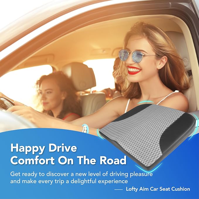 Lofty Aim Car Seat Cushion, Car Seat Pillow, Automotive Cushion | Memory Foam Car Seat Cushion for Long Driving, Butt Pillow for Pain Relief, Driver Seat Cushion for Car, Office, Black&Gray