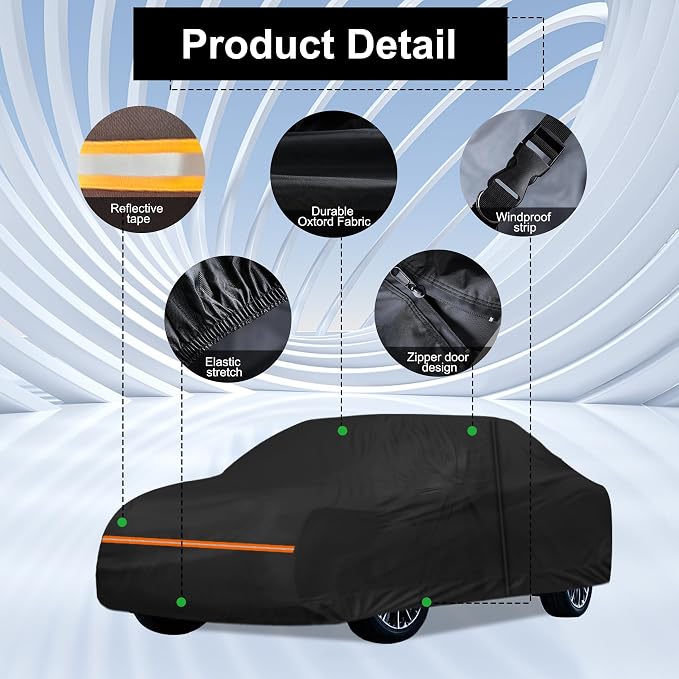 Amooca Heavy-Duty Car Covers Waterproof Sun-Proof All Weather for Automobiles Snow Cover 420D with Door Zipper Cotton Lining Universal Fit for Midsize Sedan