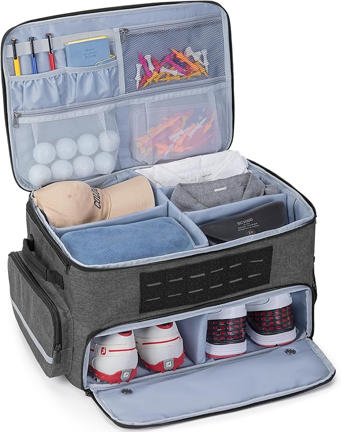 GOBUROS Golf Trunk Organizers for Car Truck SUV, Golf Storage Bag for Men | Golf Car Locker Organizer with Compartment for Shoes Up to US Mens 16, Golf Shoe Bag for Balls Tees Glove Accessories