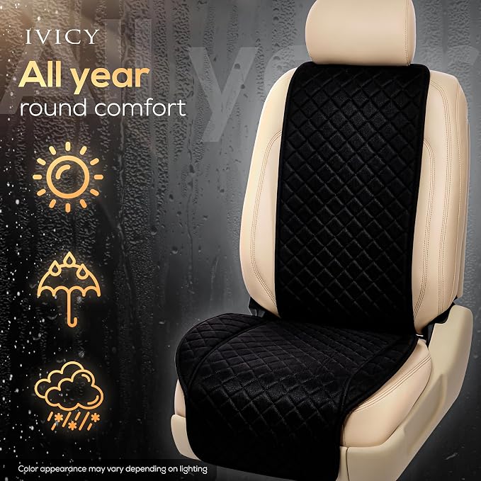 IVICY Faux Linen Front Car Seat Cover – Non-Slip Bucket Seat Protector for Most Cars, SUVs, Vans & Trucks – 1 Seat Cover, Machine Washable, Side-Airbag Friendly, Black